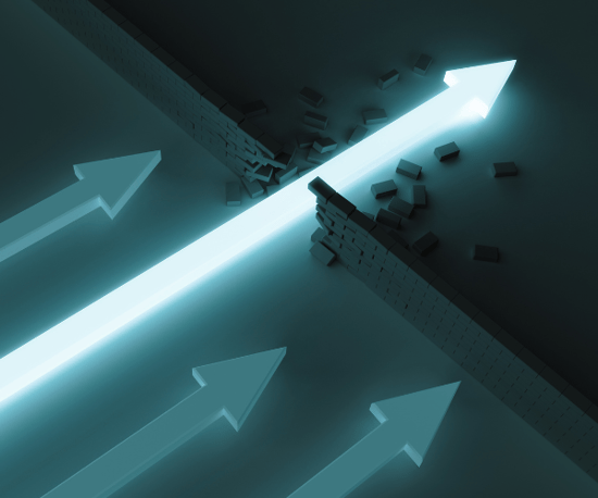 Arrow breaking through barrier symbolizing SaaS companies moving from fragile growth to scalable systems.